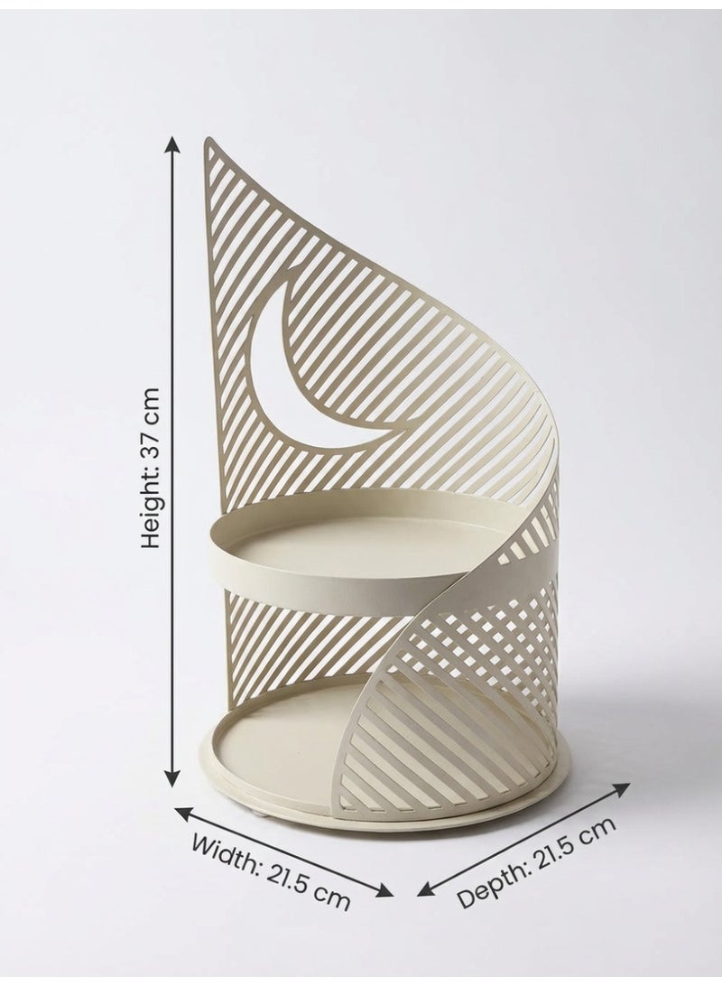 Tanseeq حامل تقديم أنيق بلون البيج ذو طبقتين مع هلال لتزيين رمضان، صينية تمر معدنية، هدية عيد، مركز طاولة إسلامي - Image 5